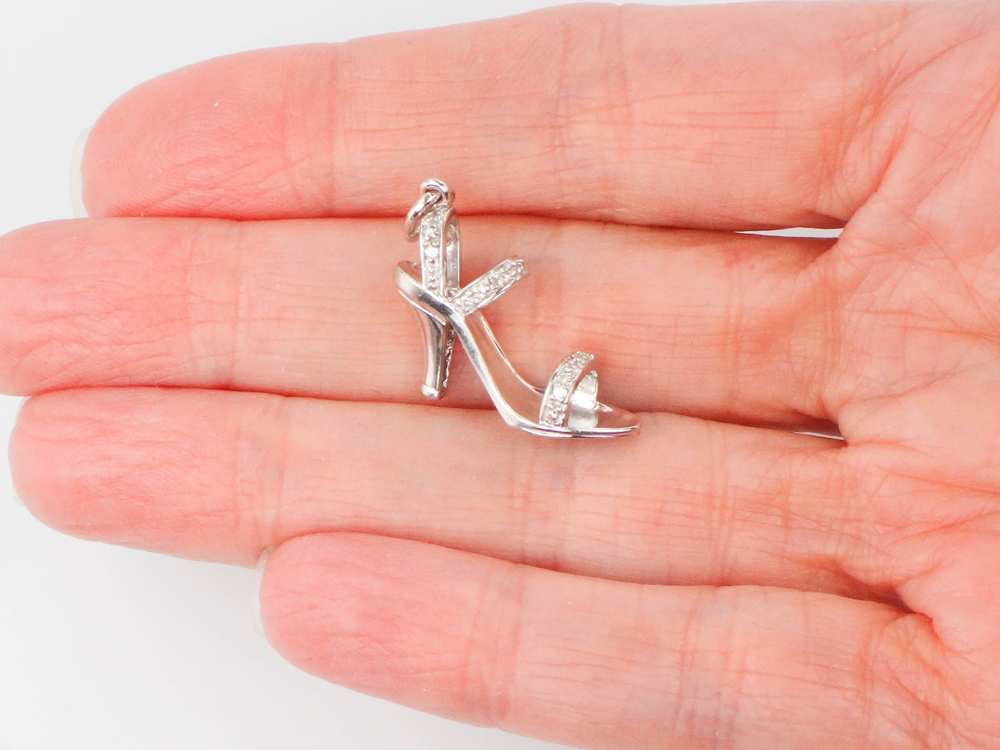 Vintage 10k White Gold Diamond High Heel Shoe Charm Pendant