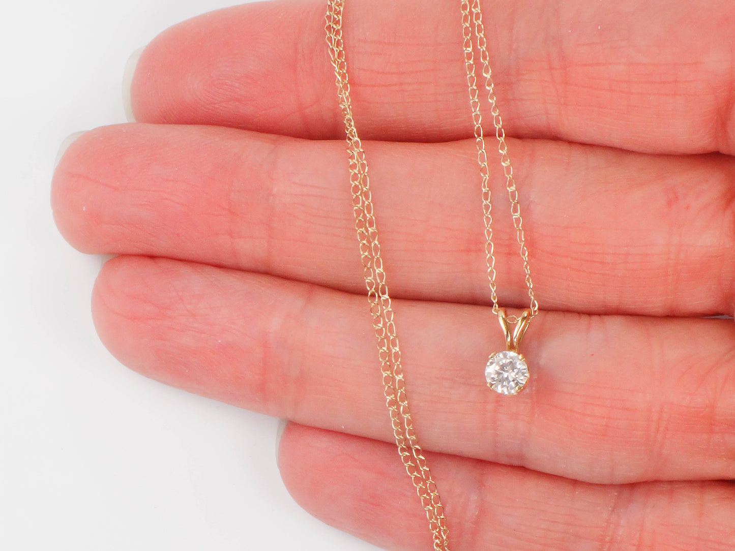 Vintage 14k Yellow Gold Round Natural Diamond Pendant Necklace, ~ .25 CTS, 17.5"