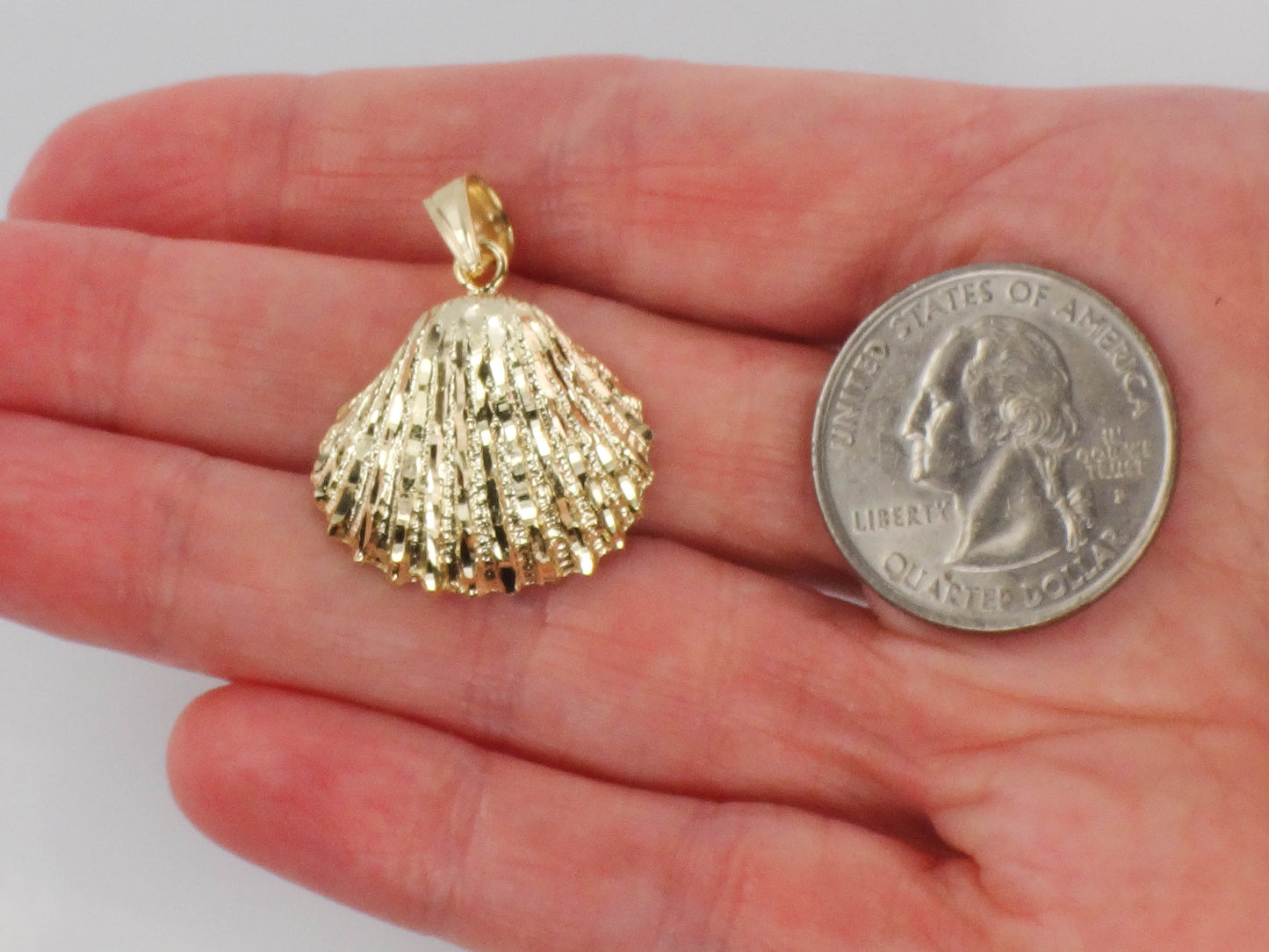 Solid 14k Yellow Gold Seashell Pendant