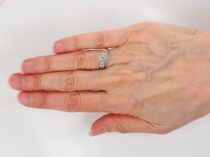Vintage 14k White Gold Round Diamond Engagement Ring: Circa 1950's, Size 5