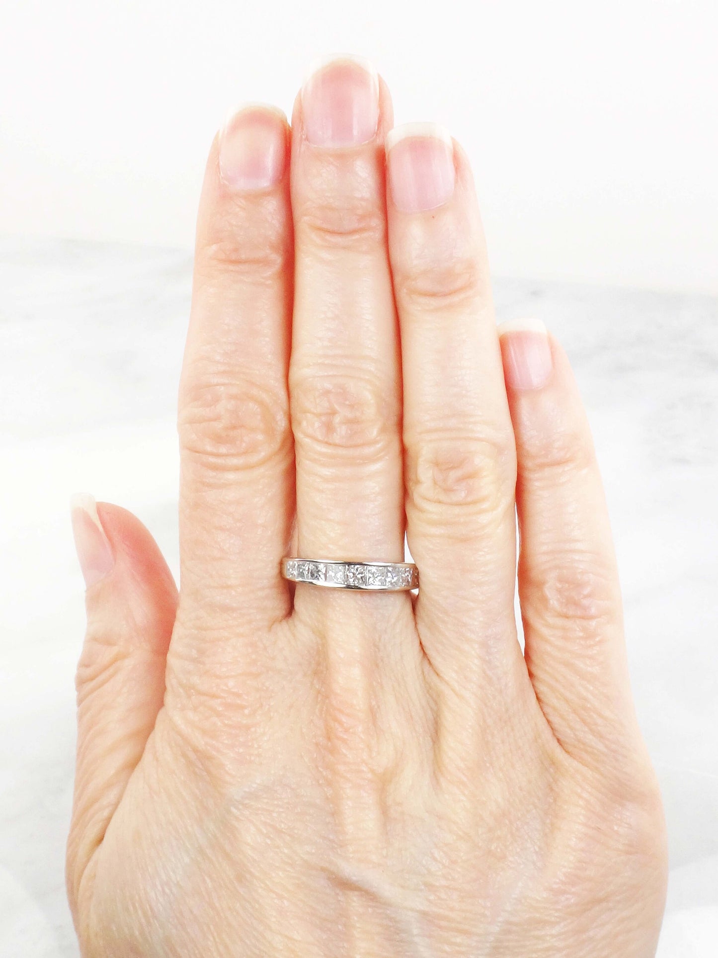 Vintage 14k White Gold Princess Cut Diamond Wedding Band Ring, 1.25 Carat, Size 6.5