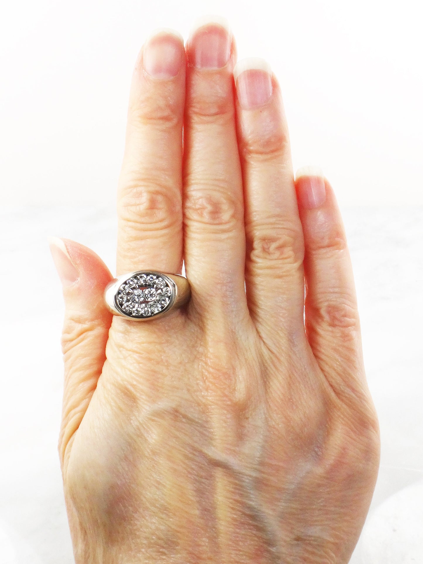 Vintage 14k White Gold Natural Diamond Cluster Ring High Quality Men's Diamond Ring 1 CT TDW Diamond Ring Size 9.5