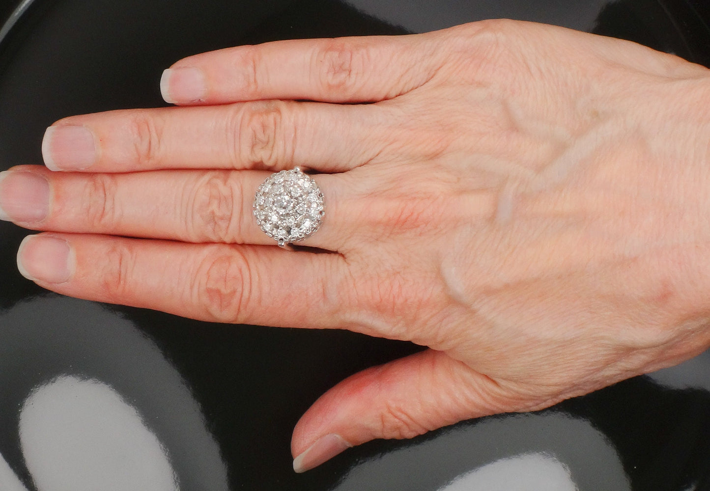 Vintage Diamond Cluster Ring: 14k White Gold Dome Halo, .75 CTS TDW, Size 6.5
