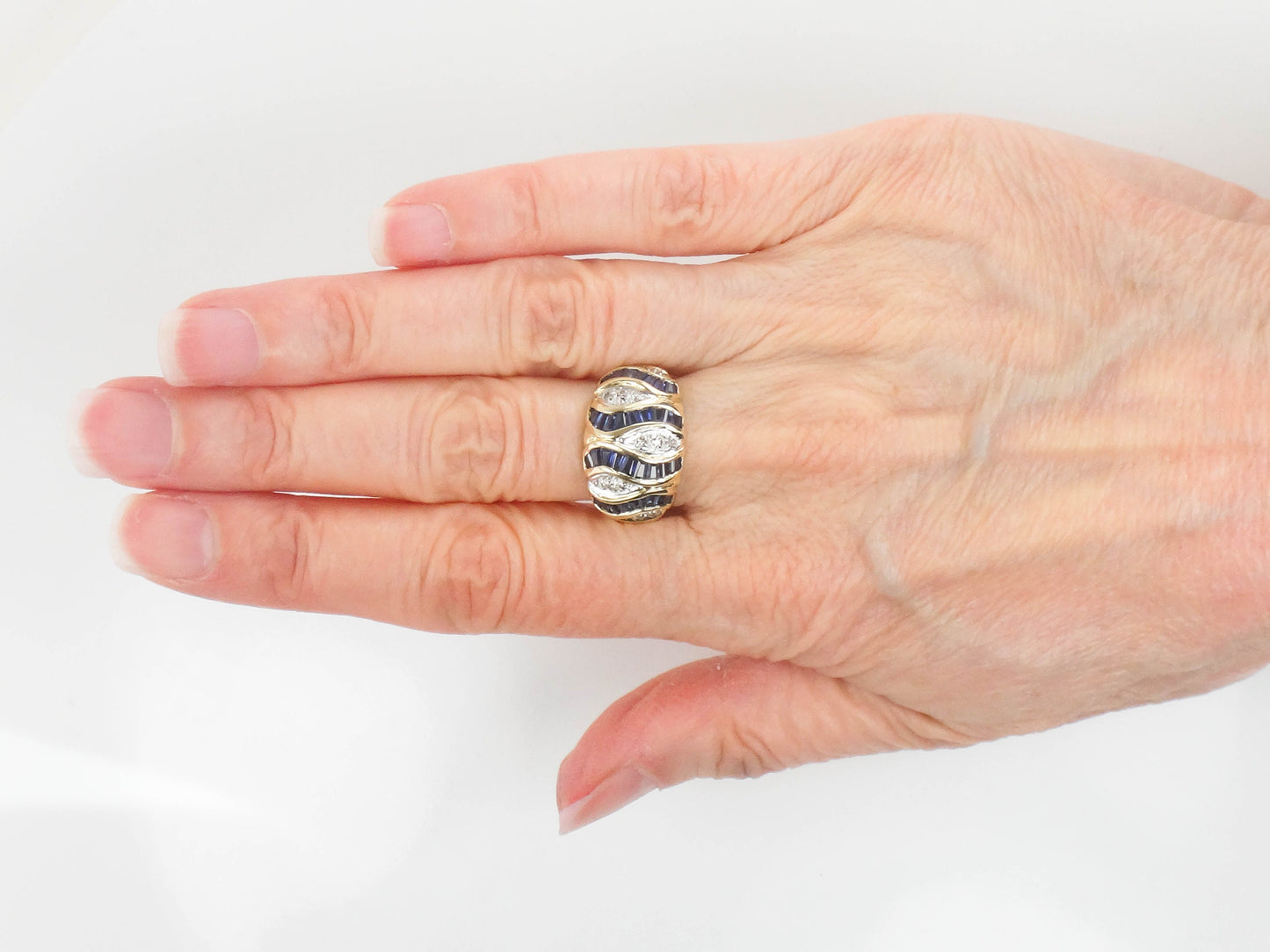 Vintage 14k Yellow Gold Sapphire Diamond Ring - Size 6.5
