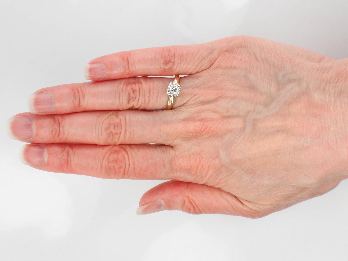 Vintage 14k Yellow Gold Diamond Engagement Ring, Round Cut Solitaire Engagement Ring Approx .30 CTS, Size 5