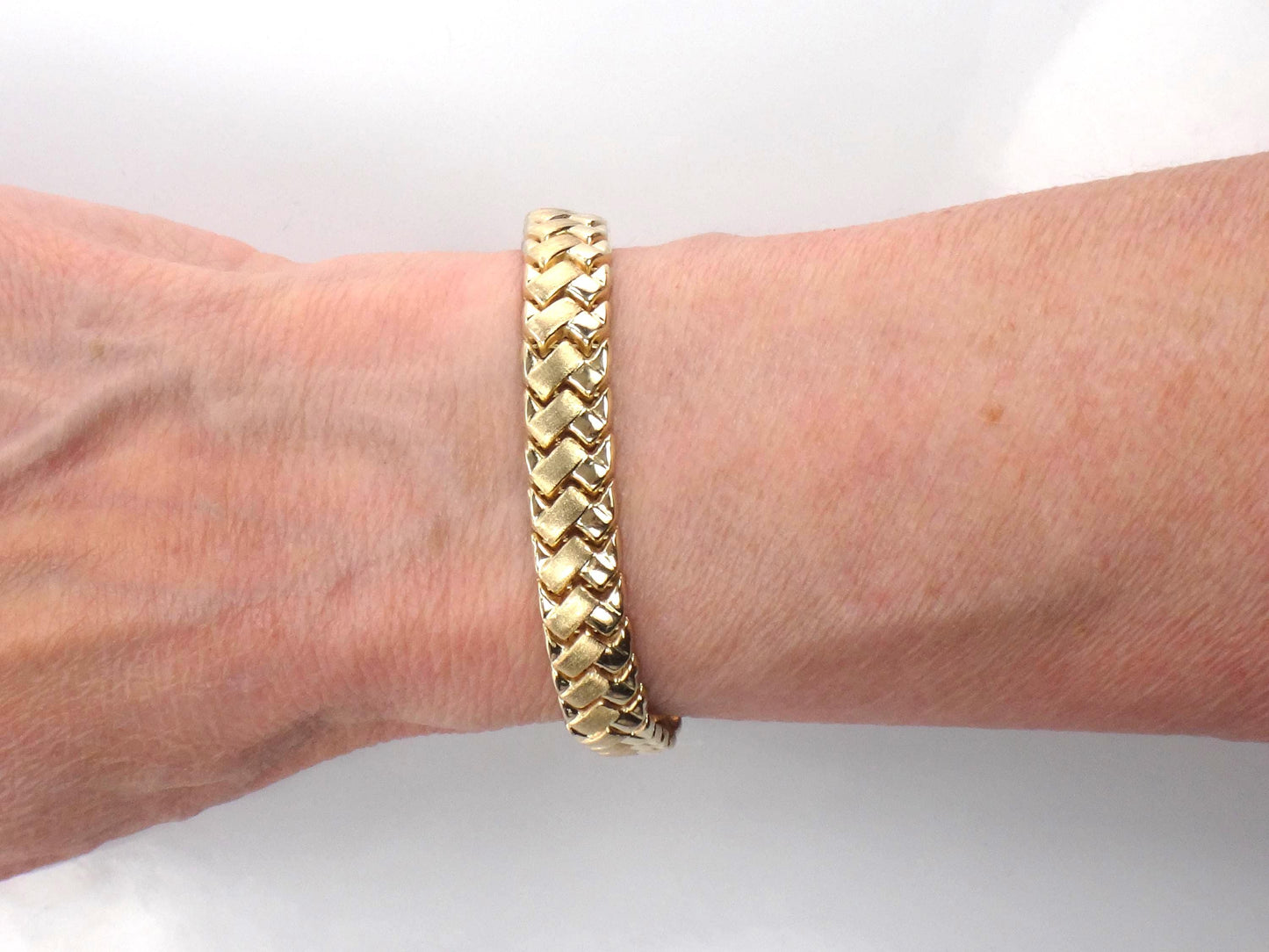 Vintage 14k Yellow Gold Fancy Flat Link Bracelet - 7 3/8" - Circa 1980's