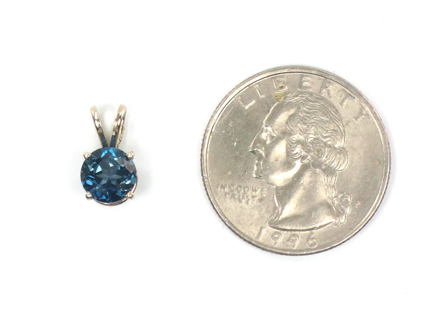 Vintage 14k Yellow Gold Round London Blue Topaz Pendant, 7 MM December Birthstone