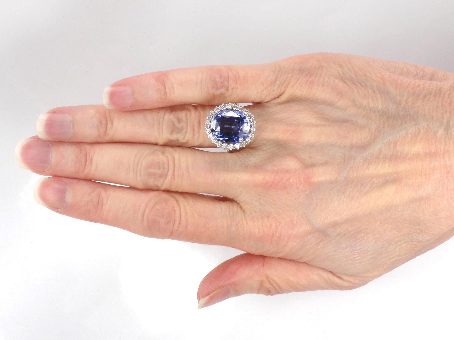 Vintage 14k Gold Oval Blue Sapphire Diamond Halo Ring, Size 7-BelmarJewelers