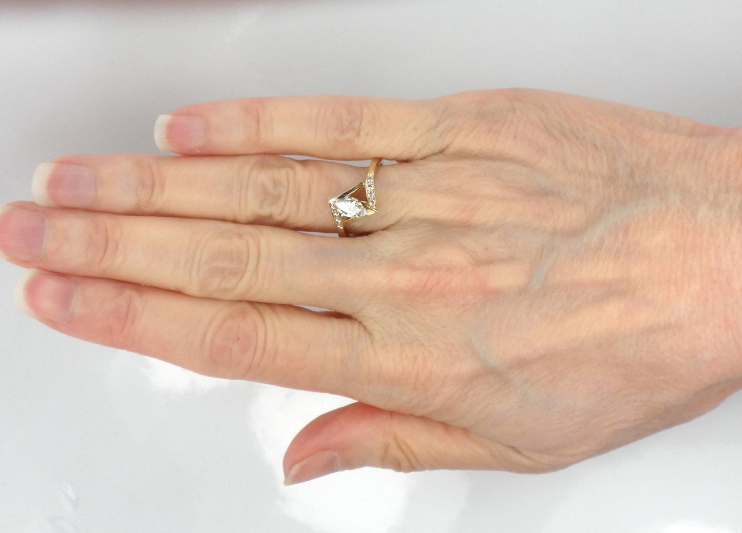 Vintage 14k Yellow Gold Marquise Diamond Engagement Ring - .40 CTS - Size 7
