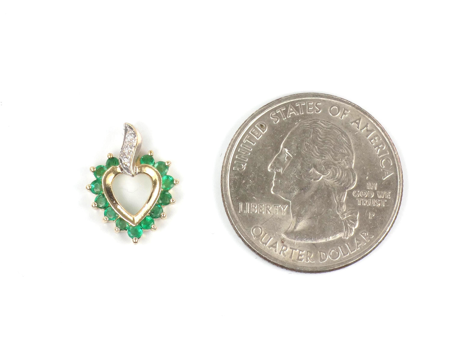 Vintage 14k Gold Natural Emerald & Diamond Heart Pendant-BelmarJewelers