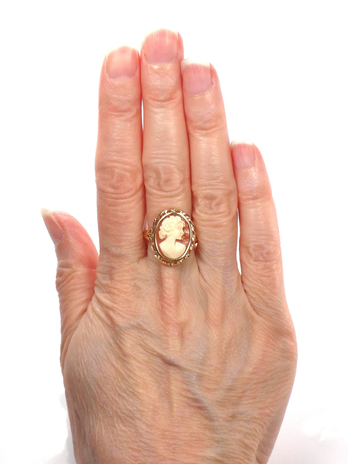 Vintage 14k Yellow Gold Cameo Ring, Size 8.25-BelmarJewelers