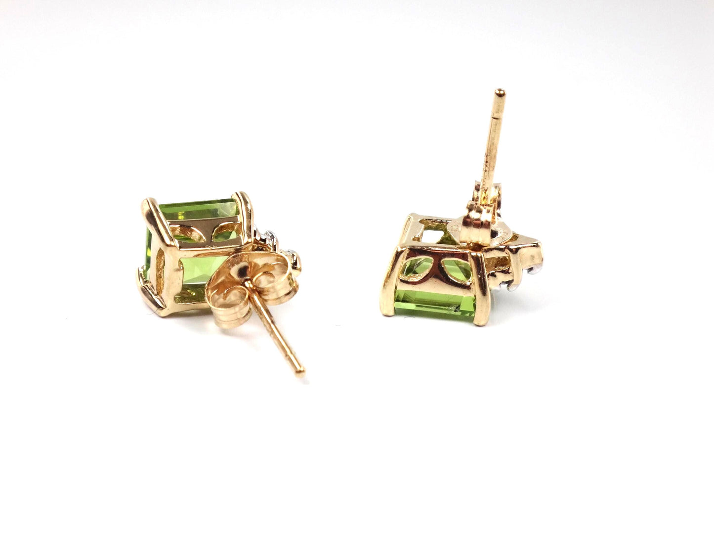 Vintage 10k Yellow Gold Peridot and Diamond Stud Earrings-BelmarJewelers
