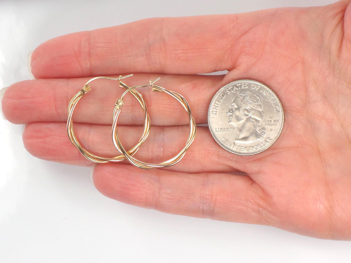 Vintage 10k Gold Twisted Circle Hoop Earrings: 1"-BelmarJewelers