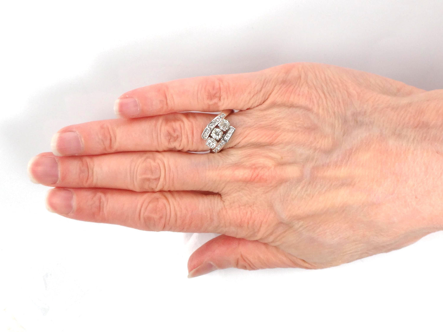 Vintage 14k White Gold Three Diamond Ring: 1.15 CT TDW, Size 6.75-BelmarJewelers