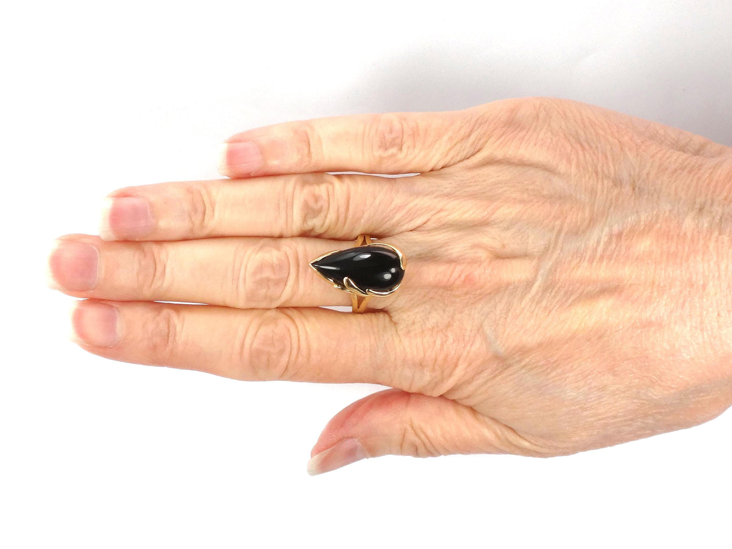Vintage 14k Yellow Gold Black Onyx Ring, Size 6.75-BelmarJewelers