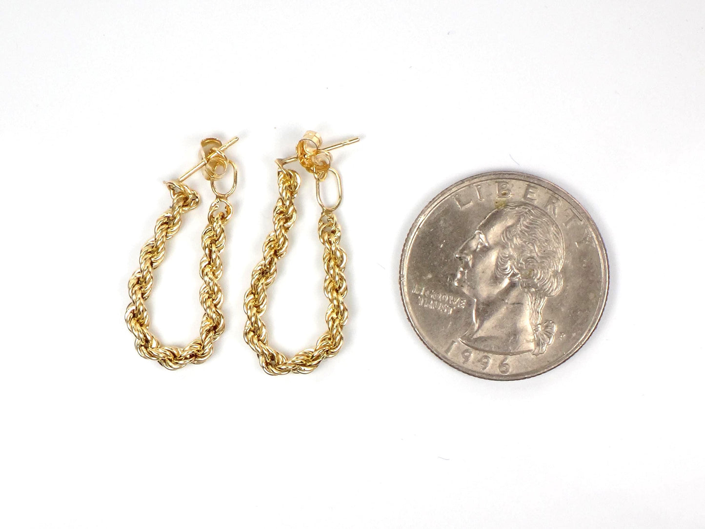 Vintage 14k Yellow Gold Rope Chain Hoop Earrings, Circa 1990s-BelmarJewelers