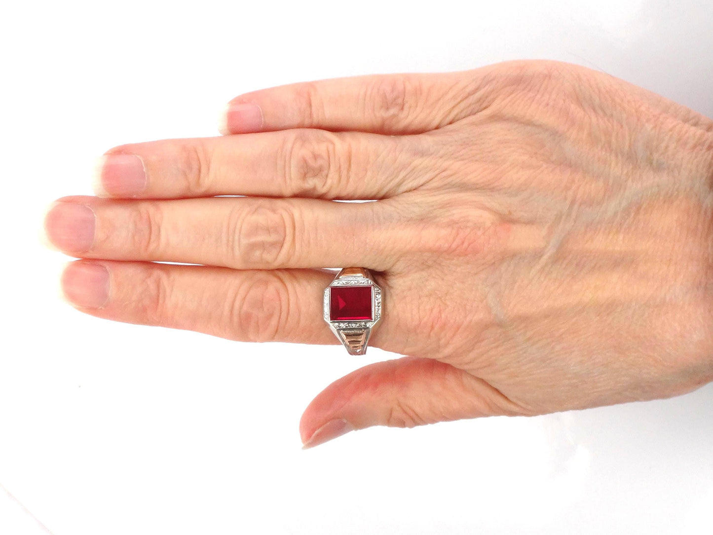 Vintage Art Deco 10k Gold Ruby Ring - Ostby Barton Size 11-BelmarJewelers