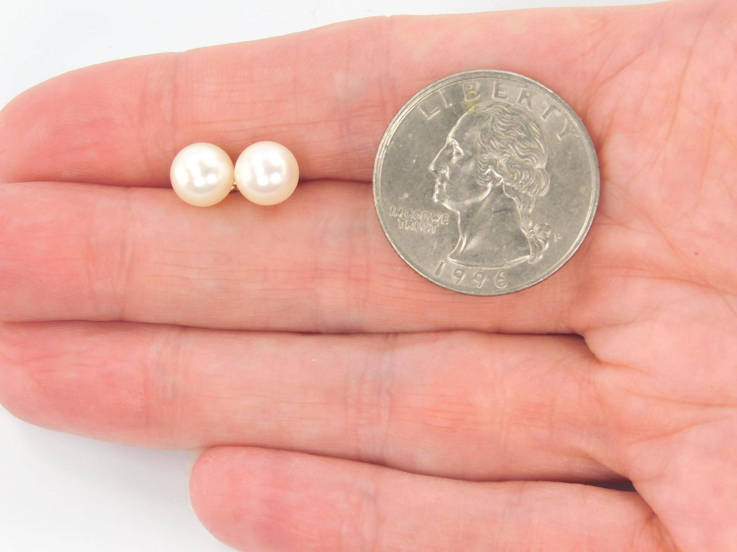 Vintage 14k Yellow Gold Pearl Stud Earrings: Bridal Jewelry, 6.75 MM-BelmarJewelers