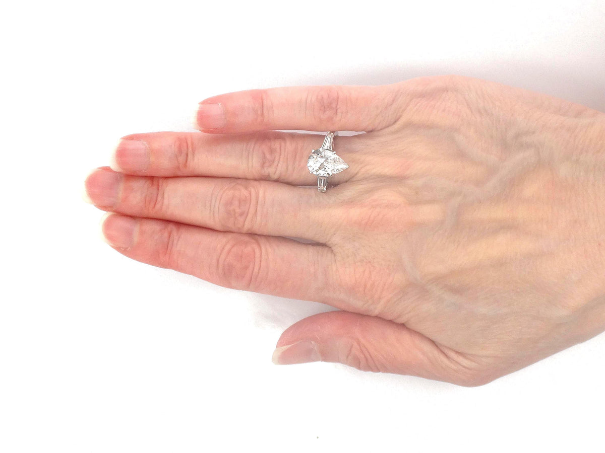 Vintage 14k White Gold Pear Cut White Spinel Engagement Ring - Size 6.25-BelmarJewelers