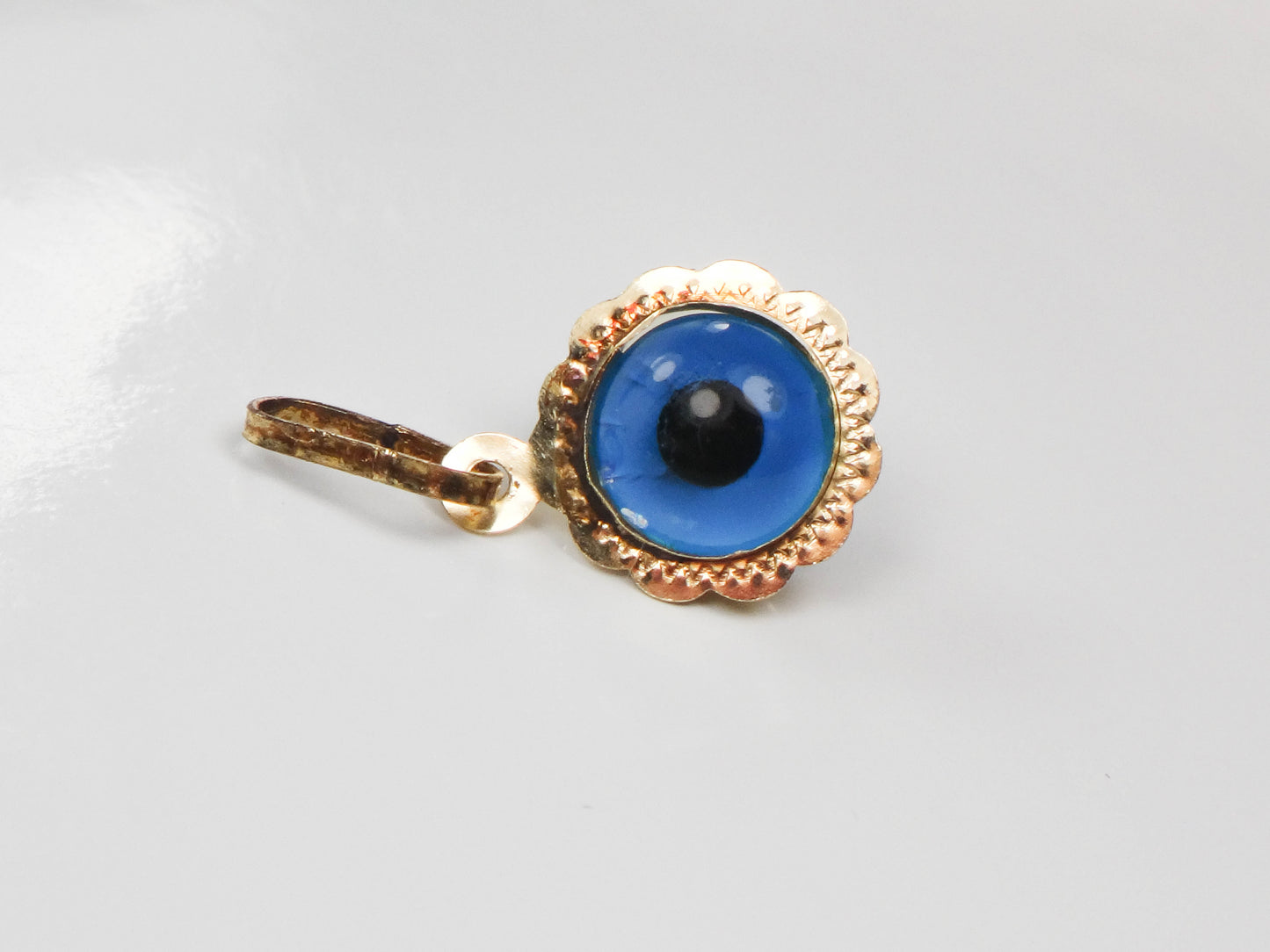 Vintage Petite 14k Yellow Gold  Eye Pendant Charm 8 MM