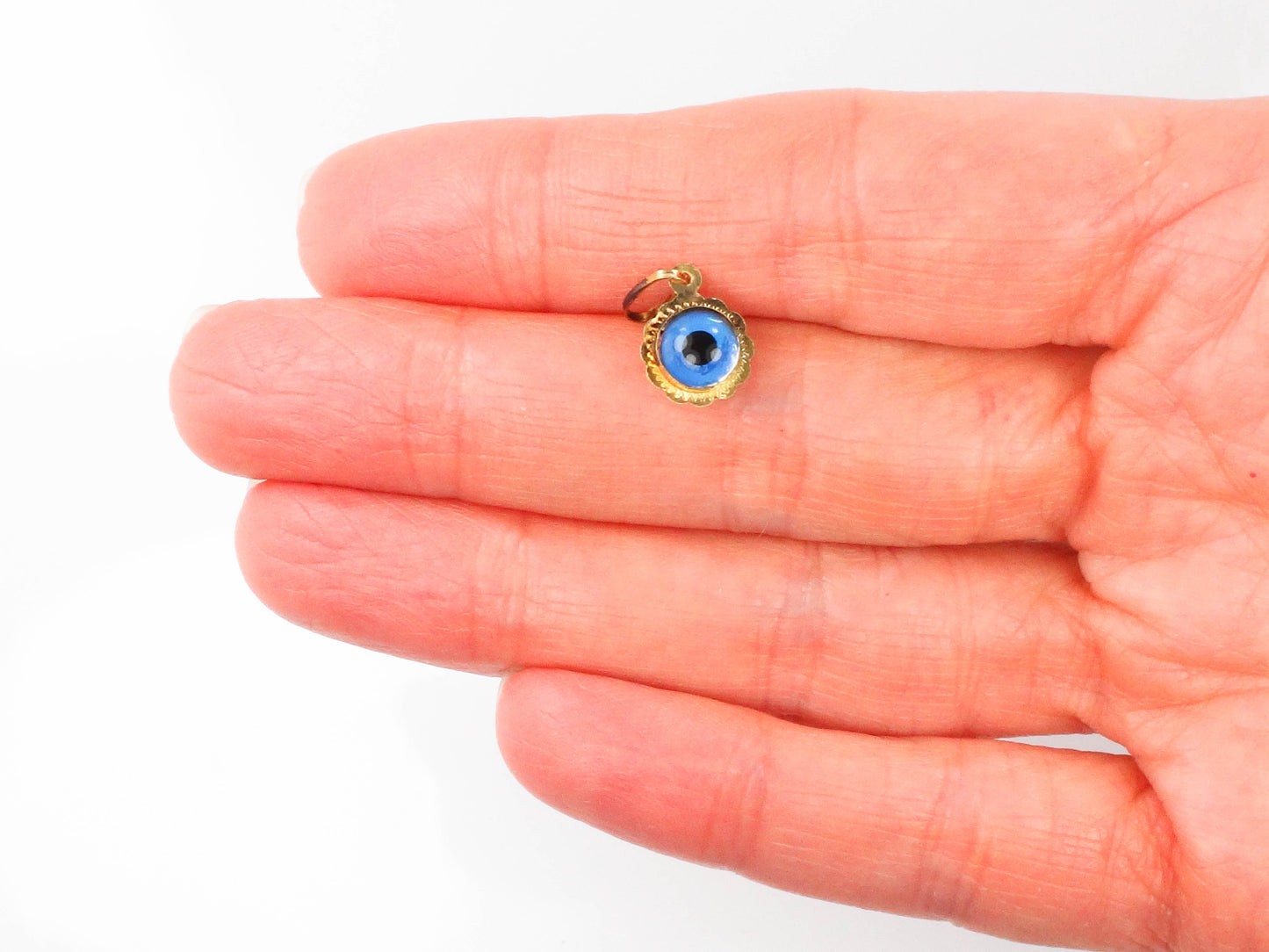 Vintage Petite 14k Yellow Gold  Eye Pendant Charm 8 MM