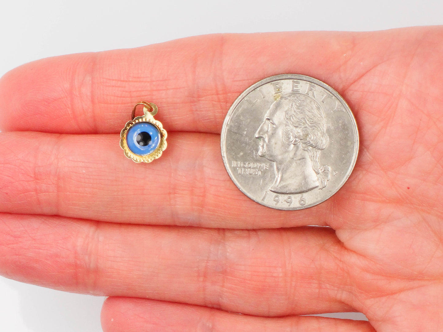 Vintage Petite 14k Yellow Gold  Eye Pendant Charm 8 MM