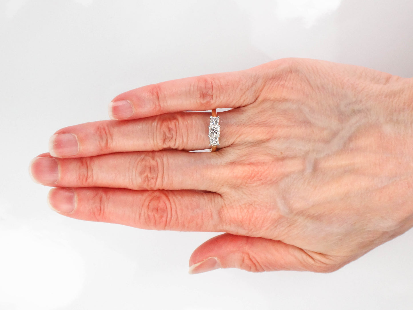 Vintage 14k Gold Three Stone Diamond Engagement Ring, Princess Cut Diamond Ring, Size 7