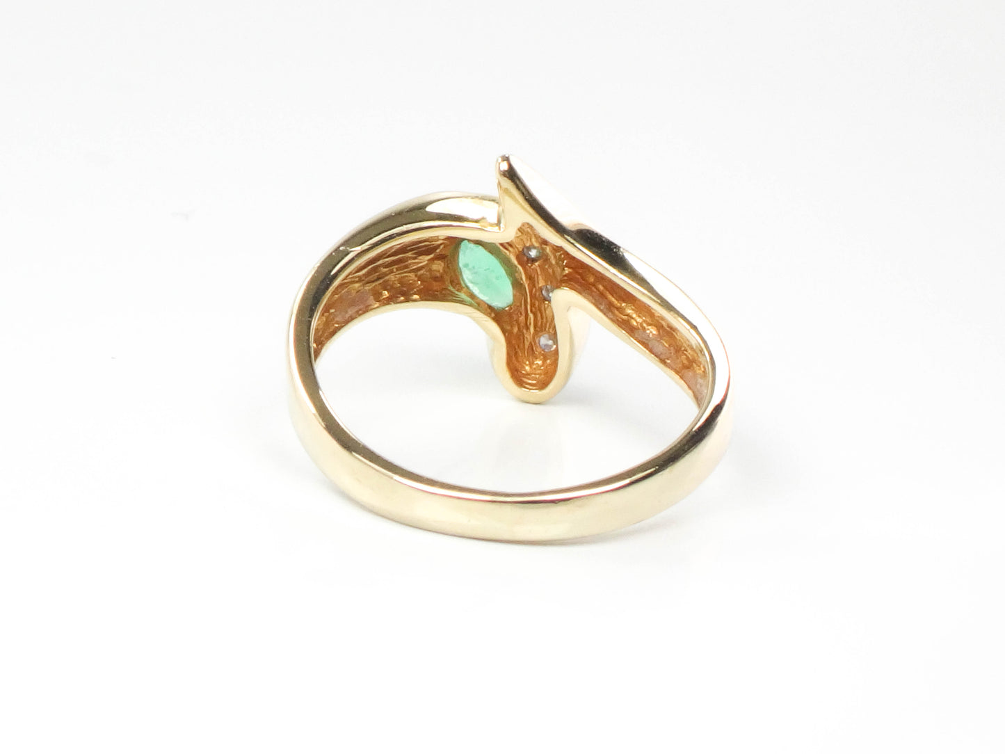Vintage 10k Two Tone Gold Natural Emerald and Diamond Snake Ring, May Birthstone Ring, Size 4.25