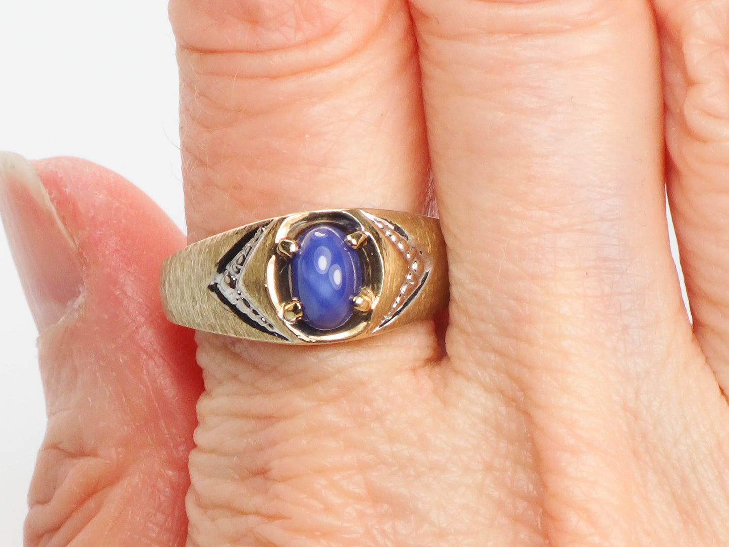 Vintage 10k Gold Star Sapphire Men's Ring, September Birthstone Size 10