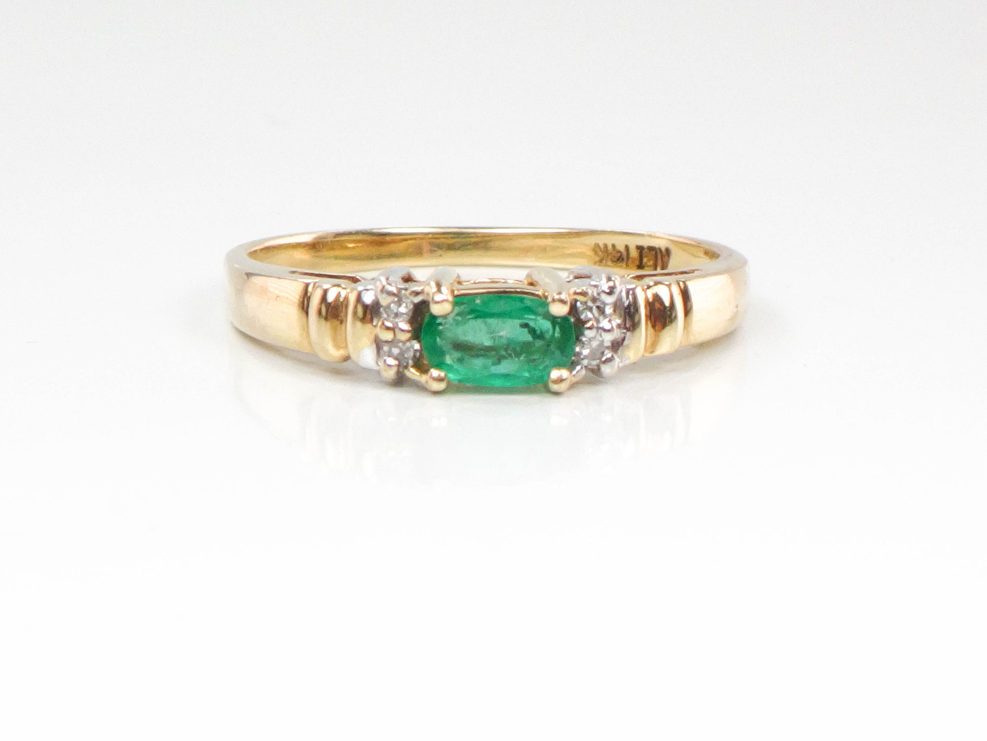 14k Yellow Gold Natural Emerald and Diamond Ring