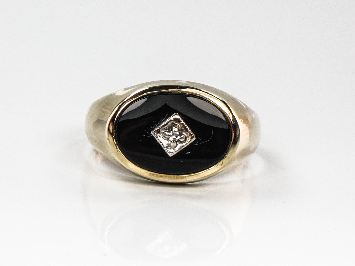 Vintage 14k Yellow Gold Black Onyx and Diamond Ring, Gold Men's Ring Size 11