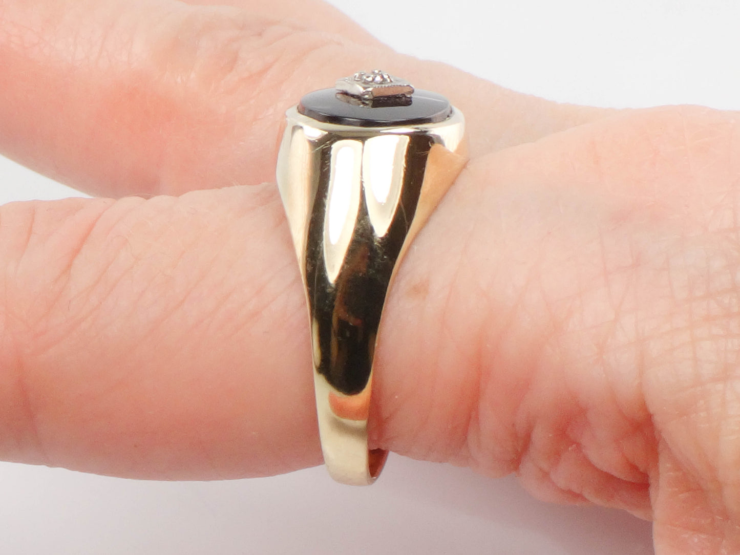 Vintage 14k Yellow Gold Black Onyx and Diamond Ring, Gold Men's Ring Size 11