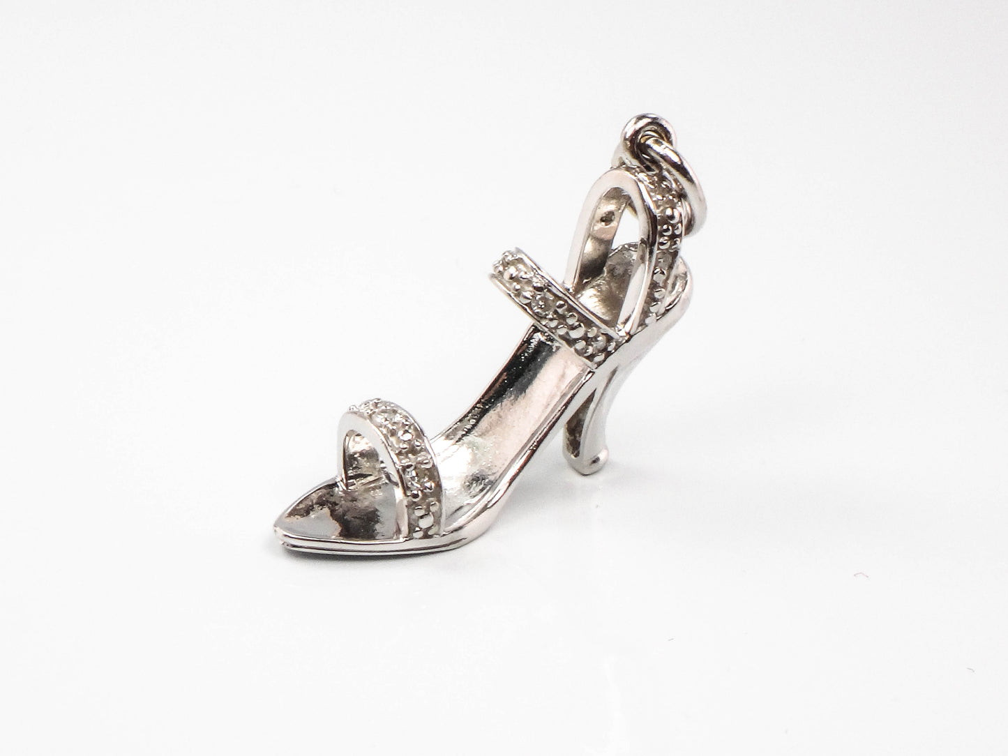 Vintage 10k White Gold Diamond High Heel Shoe Charm Pendant