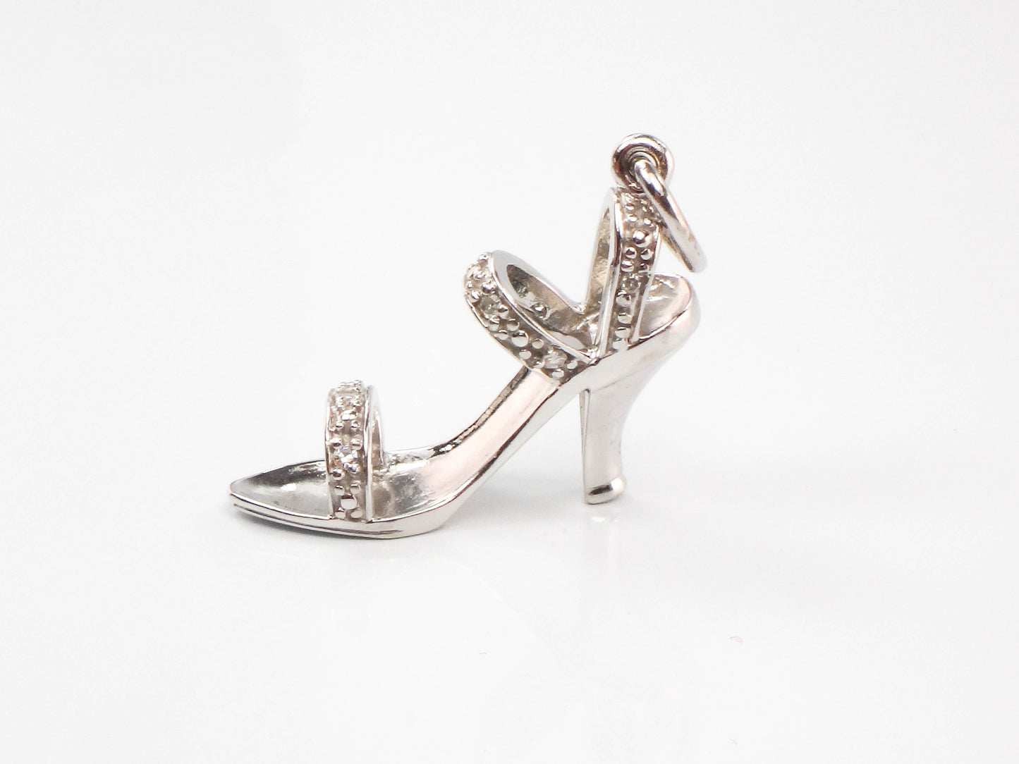 Vintage 10k White Gold Diamond High Heel Shoe Charm Pendant