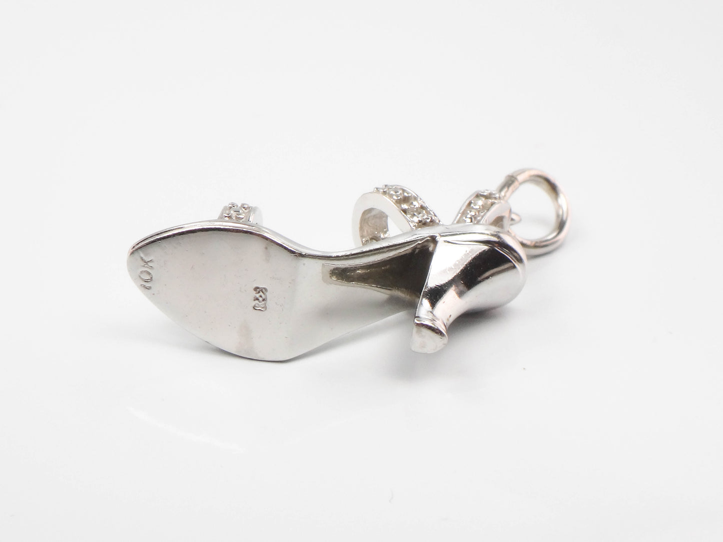 Vintage 10k White Gold Diamond High Heel Shoe Charm Pendant