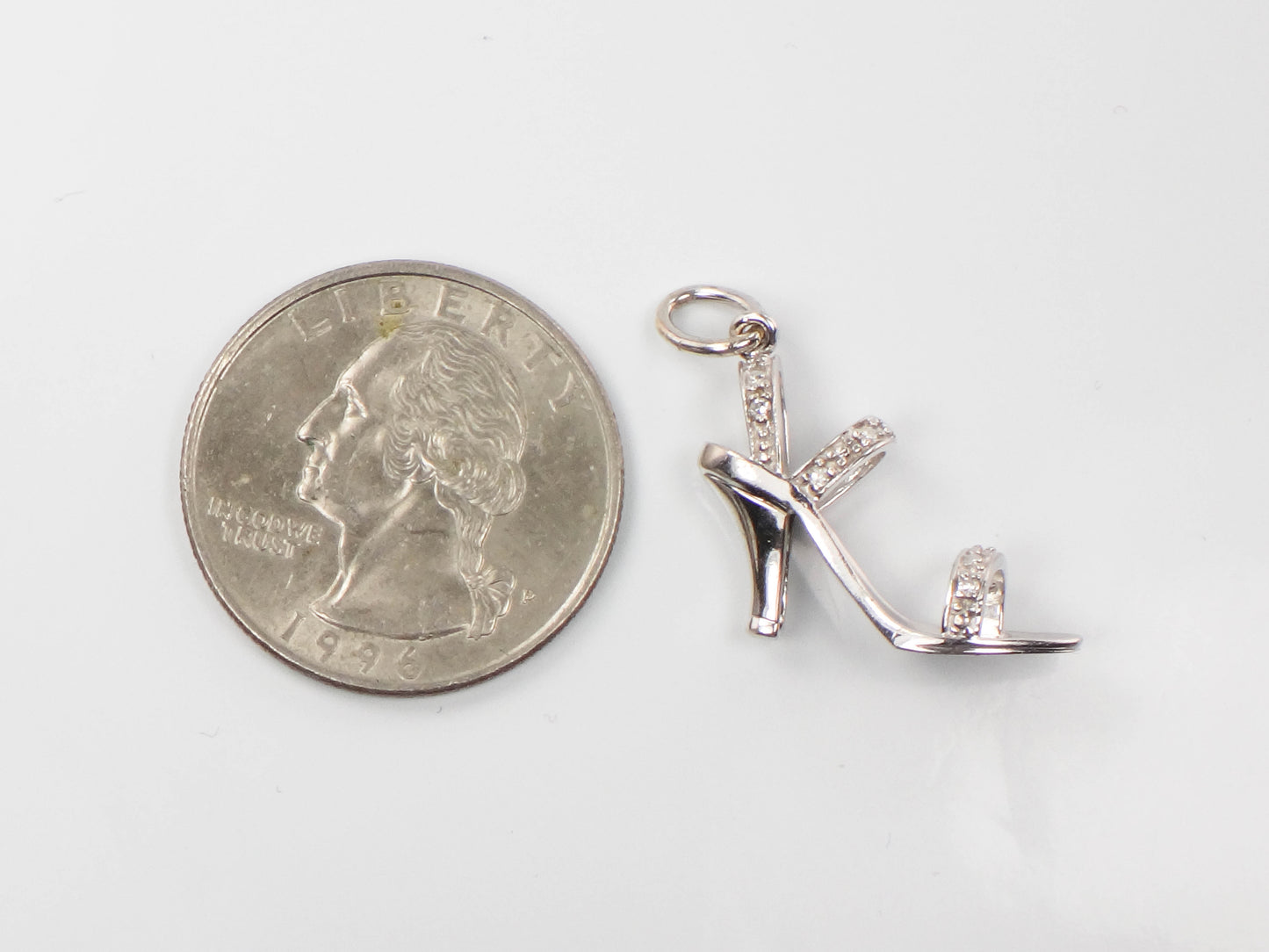 Vintage 10k White Gold Diamond High Heel Shoe Charm Pendant