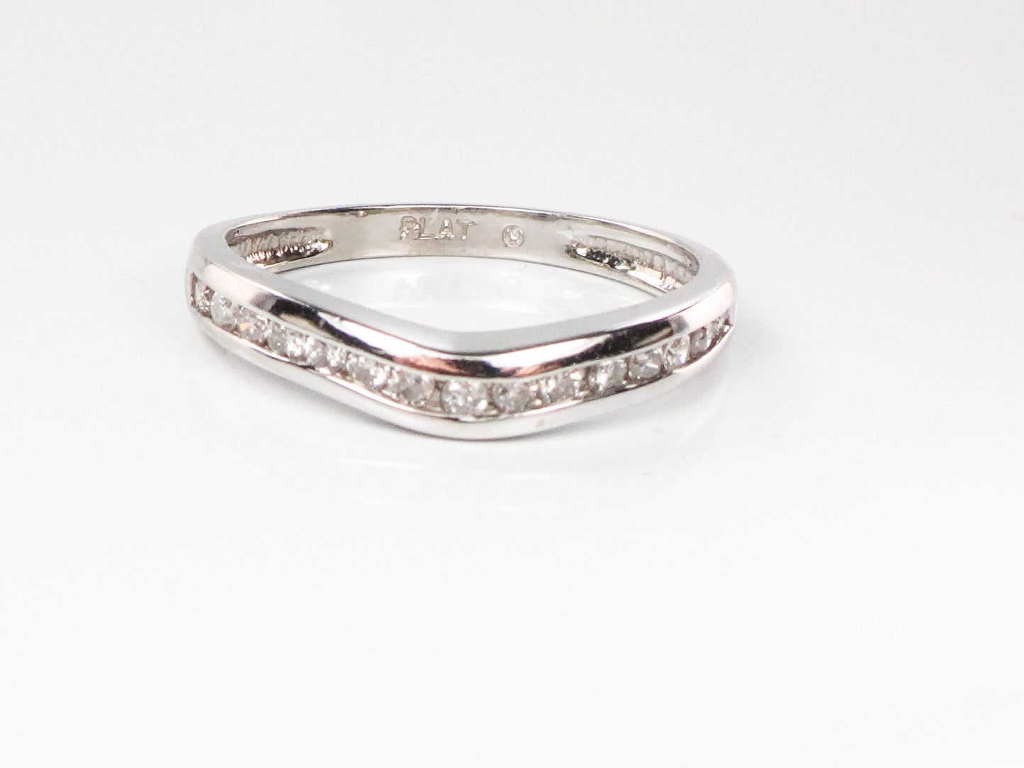Vintage Platinum Natural Diamond Curved Wedding Band, Approximately 1/4 CT TDW, Size 6.75