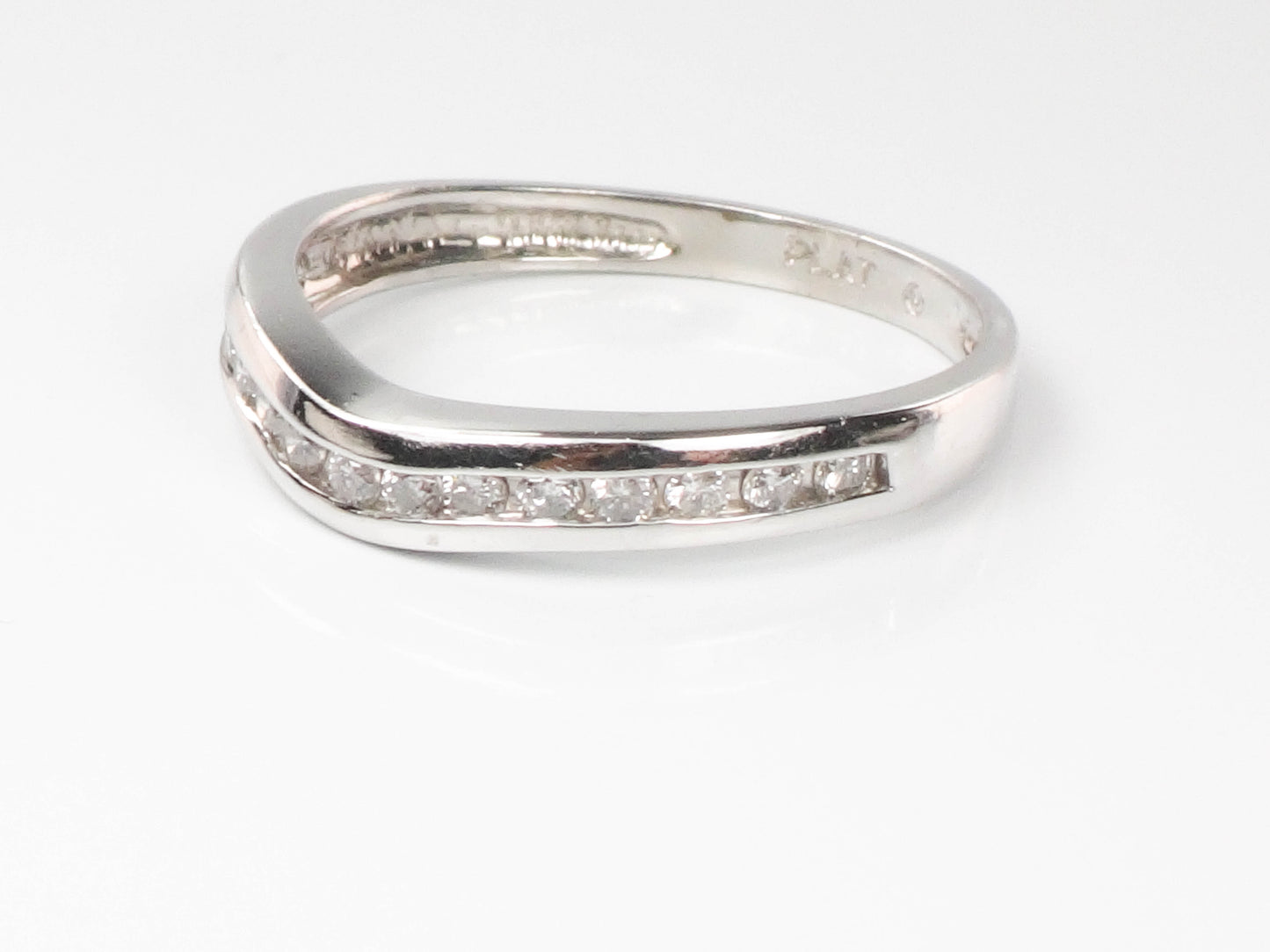 Vintage Platinum Natural Diamond Curved Wedding Band, Approximately 1/4 CT TDW, Size 6.75