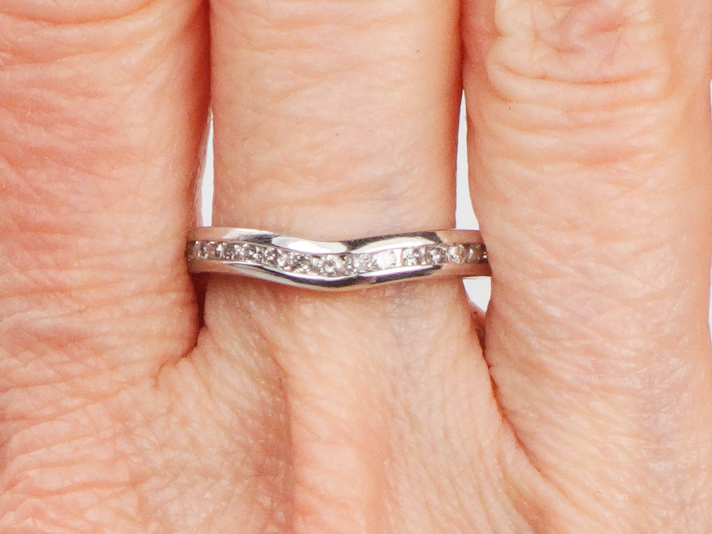 Vintage Platinum Natural Diamond Curved Wedding Band, Approximately 1/4 CT TDW, Size 6.75