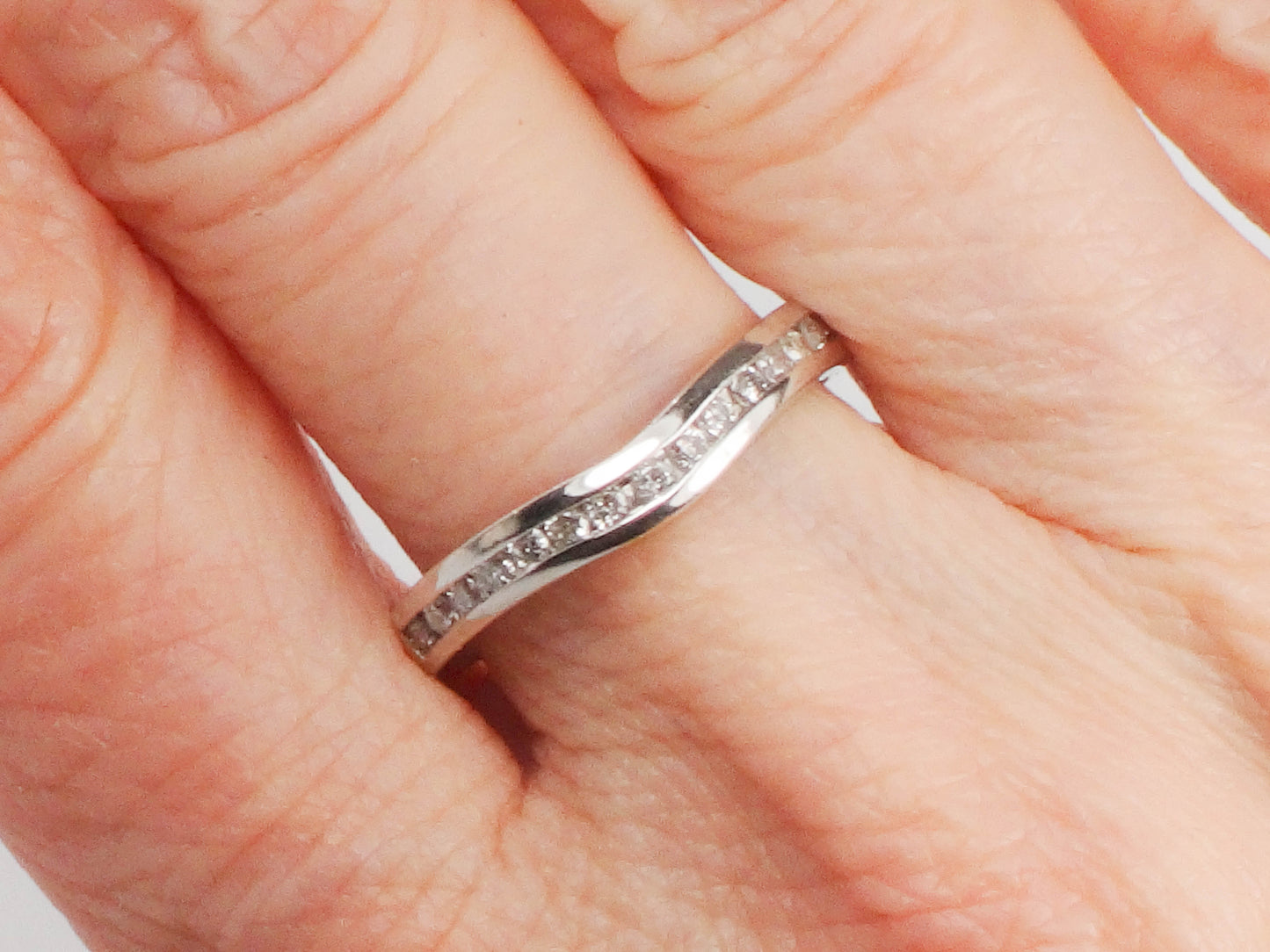 Vintage Platinum Natural Diamond Curved Wedding Band, Approximately 1/4 CT TDW, Size 6.75