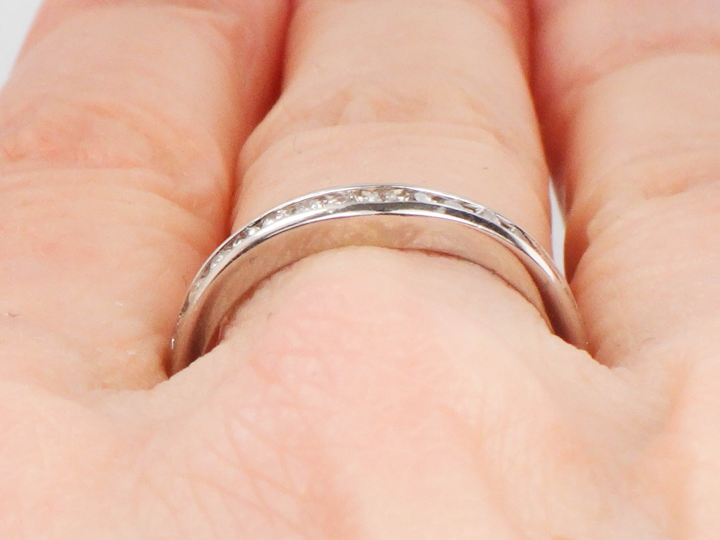 Vintage Platinum Natural Diamond Curved Wedding Band, Approximately 1/4 CT TDW, Size 6.75