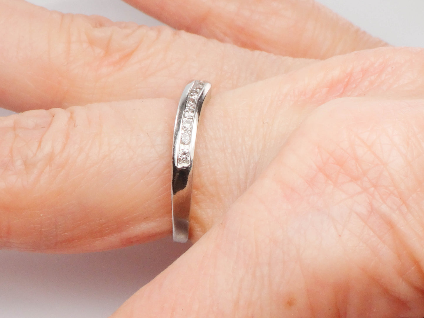 Vintage Platinum Natural Diamond Curved Wedding Band, Approximately 1/4 CT TDW, Size 6.75