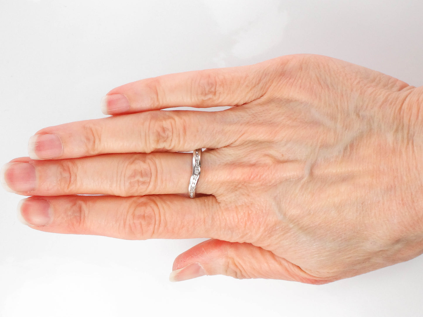 Vintage Platinum Natural Diamond Curved Wedding Band, Approximately 1/4 CT TDW, Size 6.75