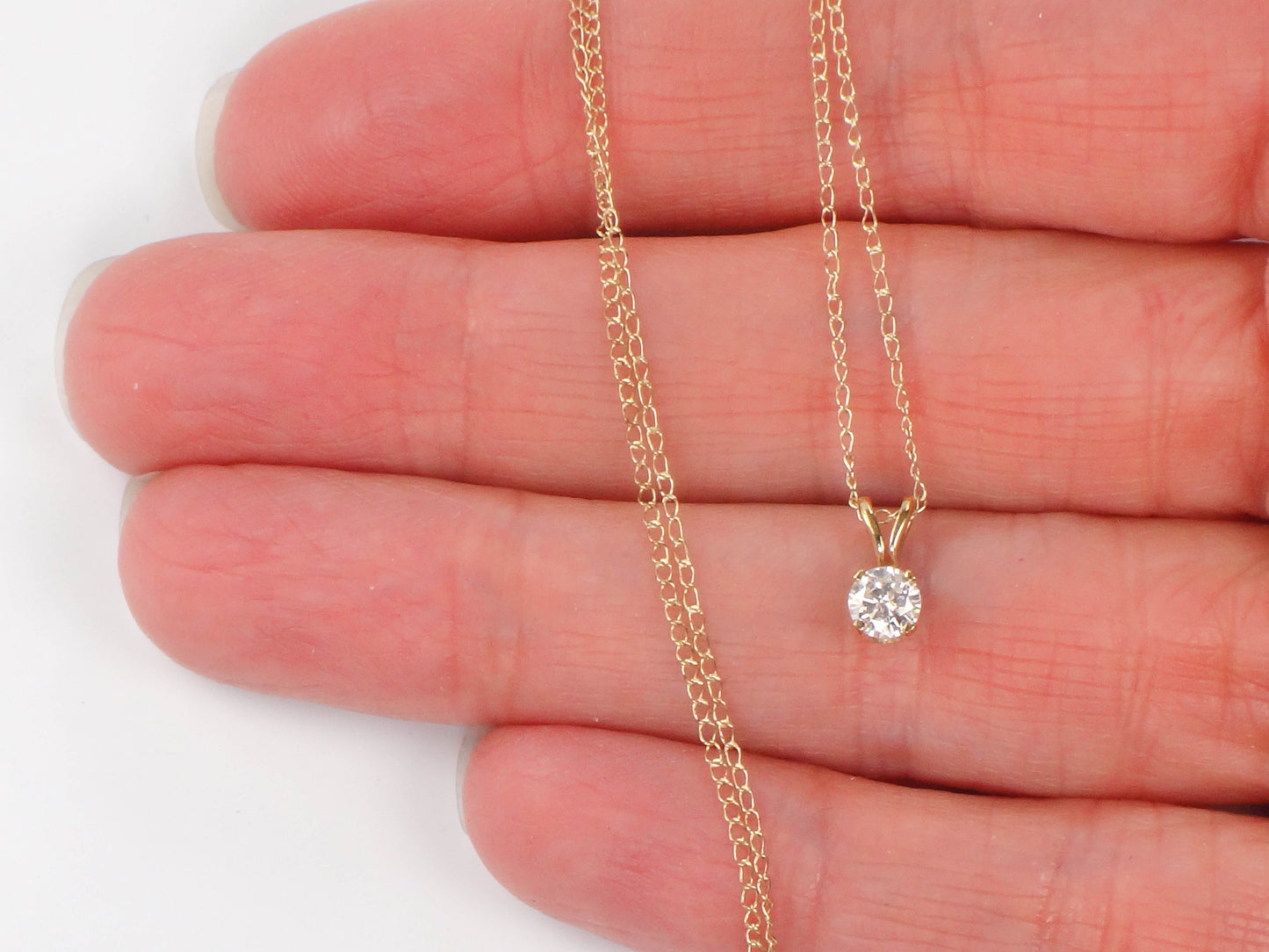 Vintage 14k Yellow Gold Round Natural Diamond Pendant Necklace