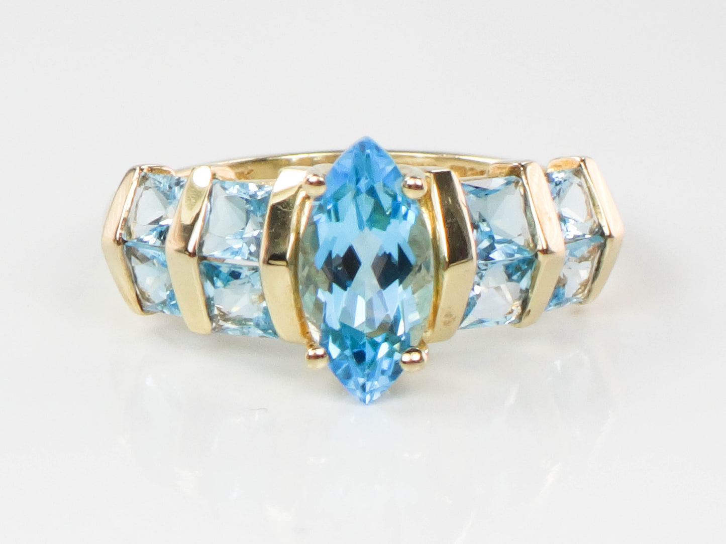 Vintage 14k Marquise Cut Blue Topaz Ring, December Birthstone Ring, Size 7.25