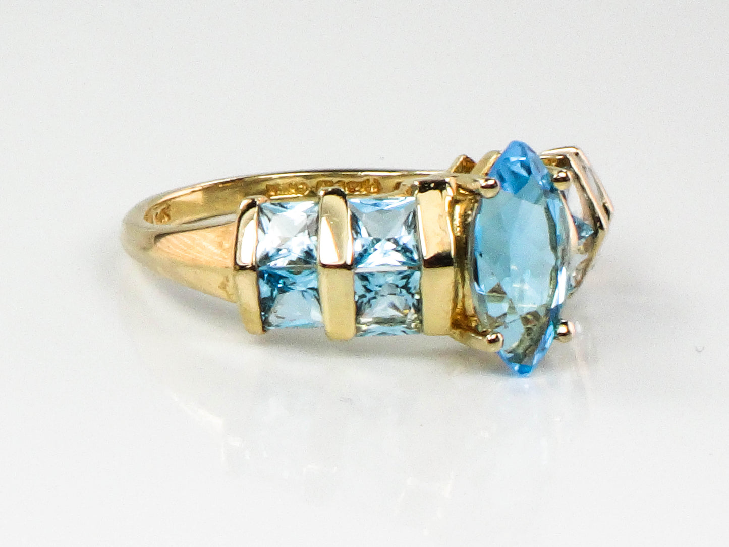 Vintage 14k Marquise Cut Blue Topaz Ring, December Birthstone Ring, Size 7.25