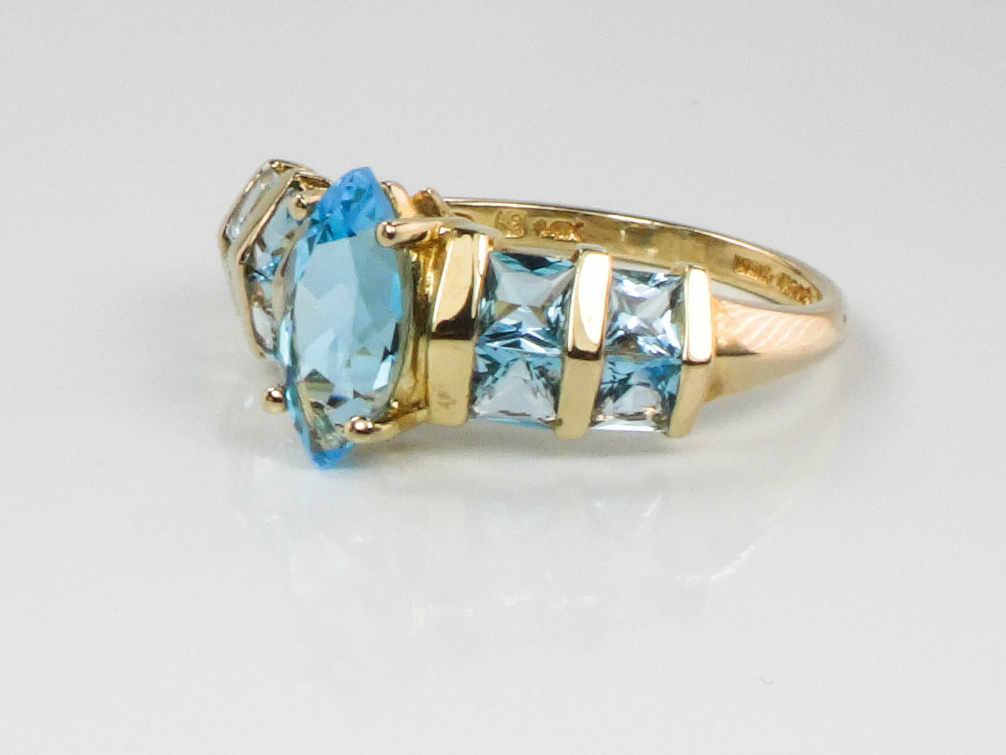 Vintage 14k Marquise Cut Blue Topaz Ring, December Birthstone Ring, Size 7.25