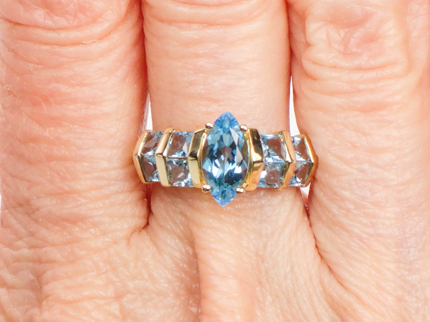 Vintage 14k Marquise Cut Blue Topaz Ring, December Birthstone Ring, Size 7.25