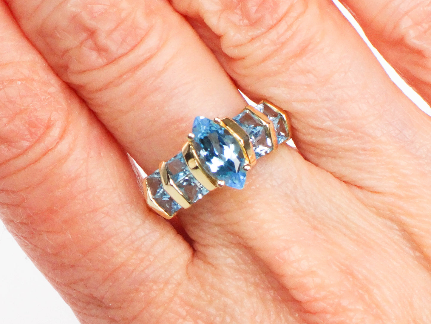 Vintage 14k Marquise Cut Blue Topaz Ring, December Birthstone Ring, Size 7.25