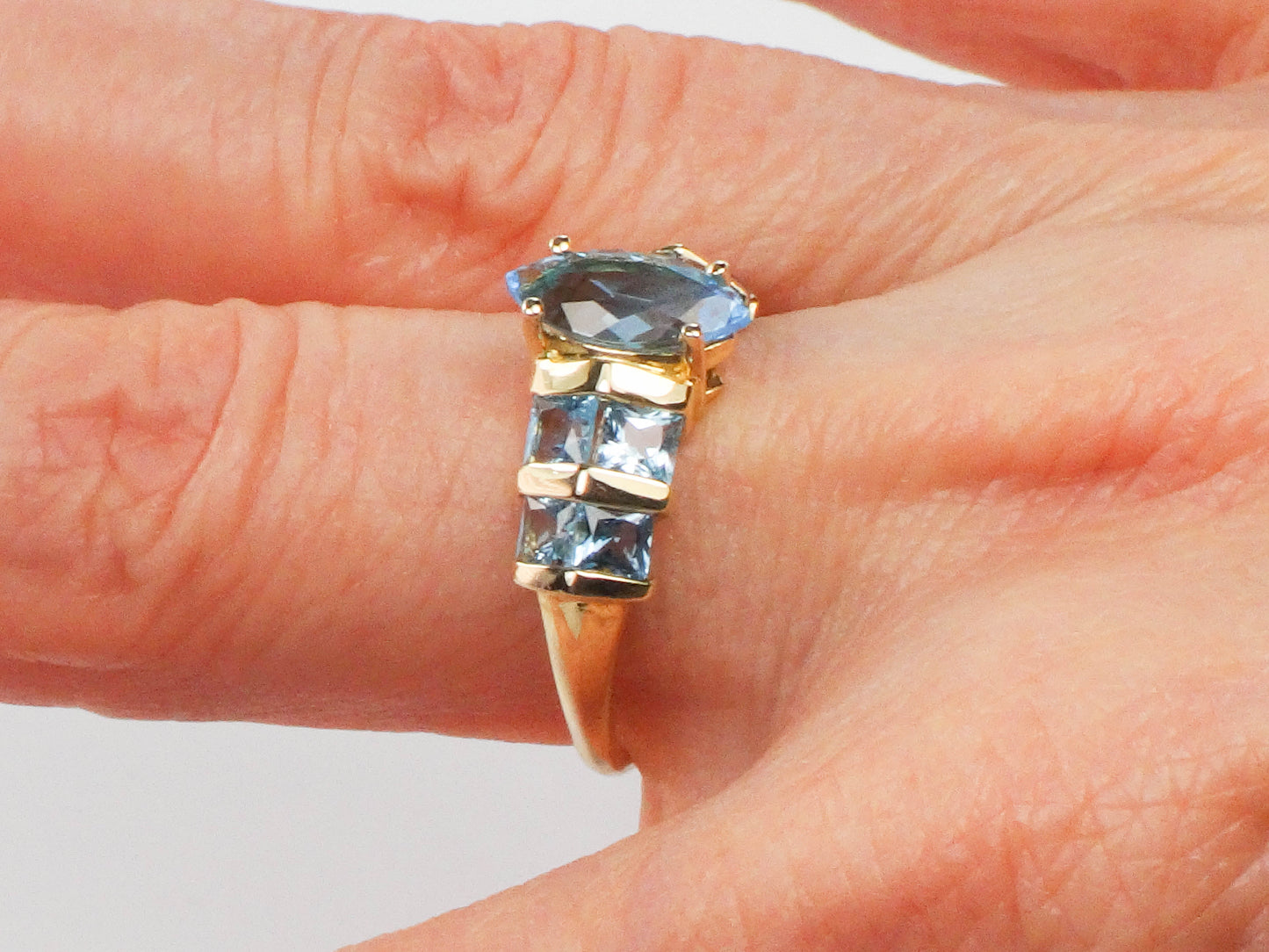Vintage 14k Marquise Cut Blue Topaz Ring, December Birthstone Ring, Size 7.25